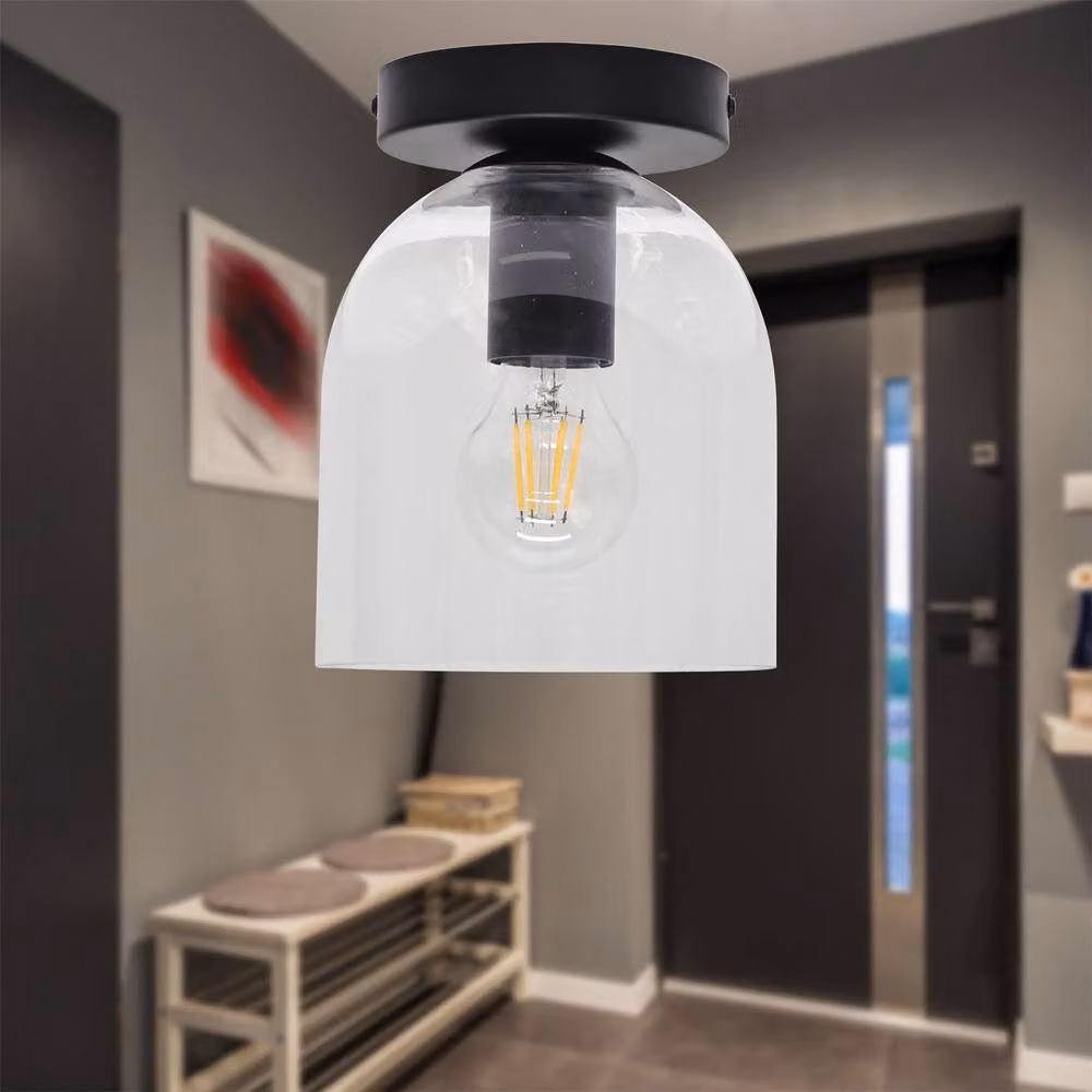 First Choice Lighting Belten Black Ceiling Light Fitting with Transparent Glass Cloche – 2
