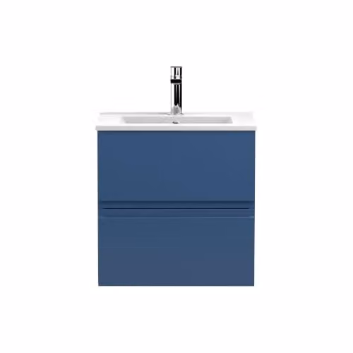 Balterley Wall Hung Blue Bathroom Vanity Unit with Rectangular Basin and 2 Soft Close Drawers W/D/H: 50.5 x 39.5 x 54 cm – 1