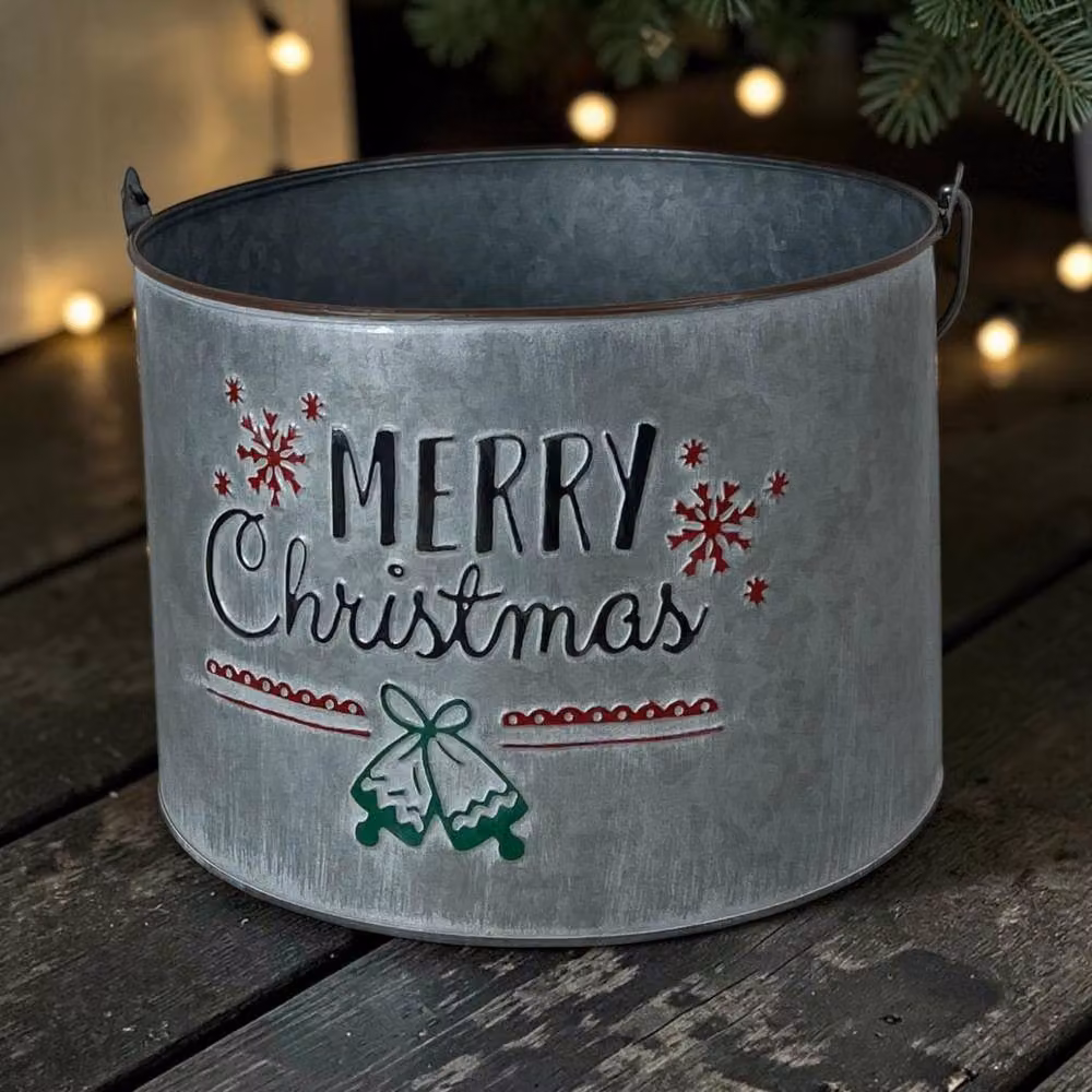 Four Candle Silver Metal Merry Christmas Tabletop Bucket, Height: 18 cm – 2