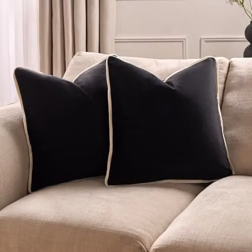 OHS Set of 2 Matte Velvet Square Cushion Covers with Piped Edges, Multicolour – 3