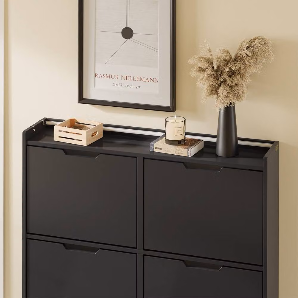 SoBuy Slim Black Matt Shoe Cabinet with Tilting Compartments and Integrated Lighting – 4