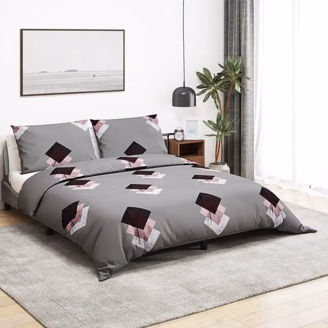 Berkfield Home Grey Cotton Duvet Cover and Pillowcase Set, W: 135 cm, L: 200 cm