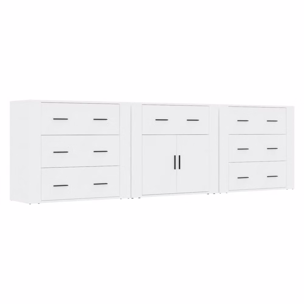 Berkfield Home 3-Piece Modern Sideboard Set in White Matt MDF – 2