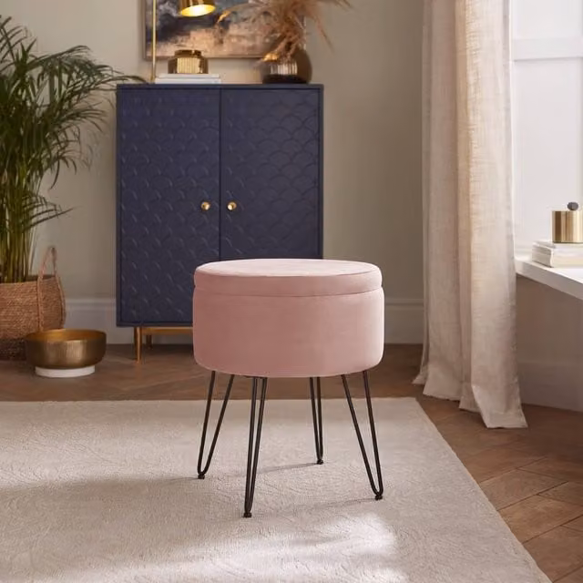 GFW Avery Velvet Storage Stool in Pink with Metal Frame – 1