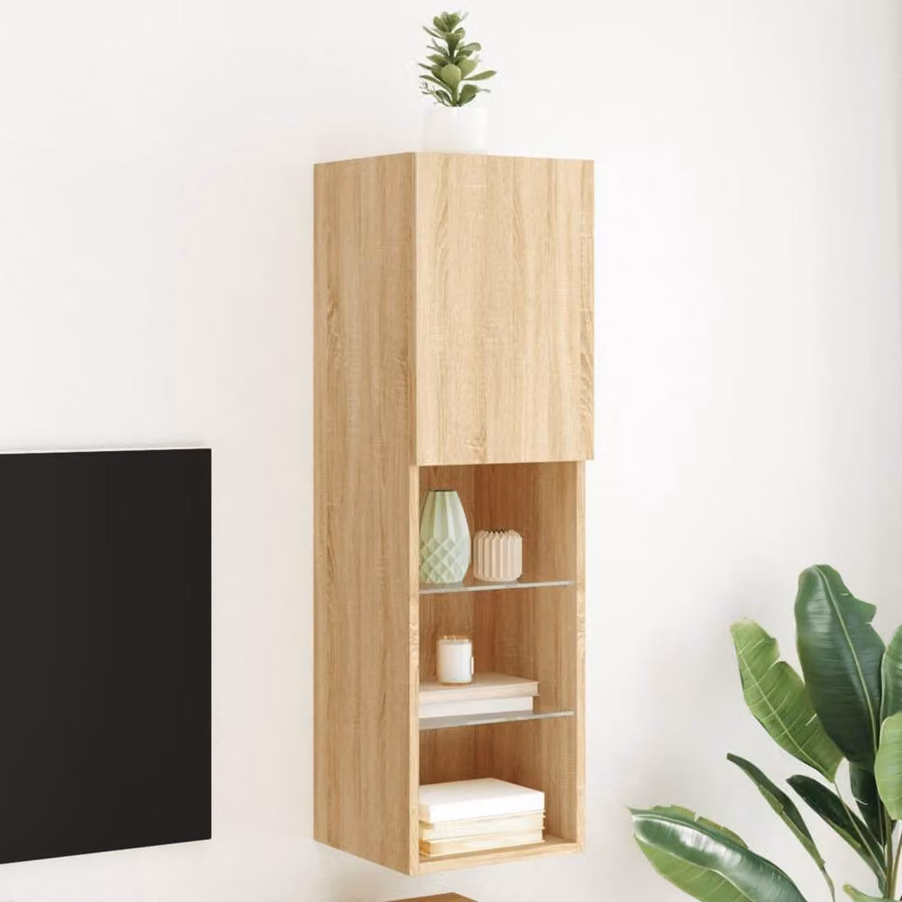 Berkfield Home Modern TV Cabinet with LED Lights in Sonoma Oak Brown, W: 30.5 cm, D: 30 cm, H: 102 cm – 2