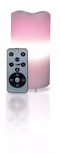 St Helens Home & Garden Flameless Artificial Pillar Candle with Pink Heart Projector Lights, Remote Control and Timer, USB or Battery Powered