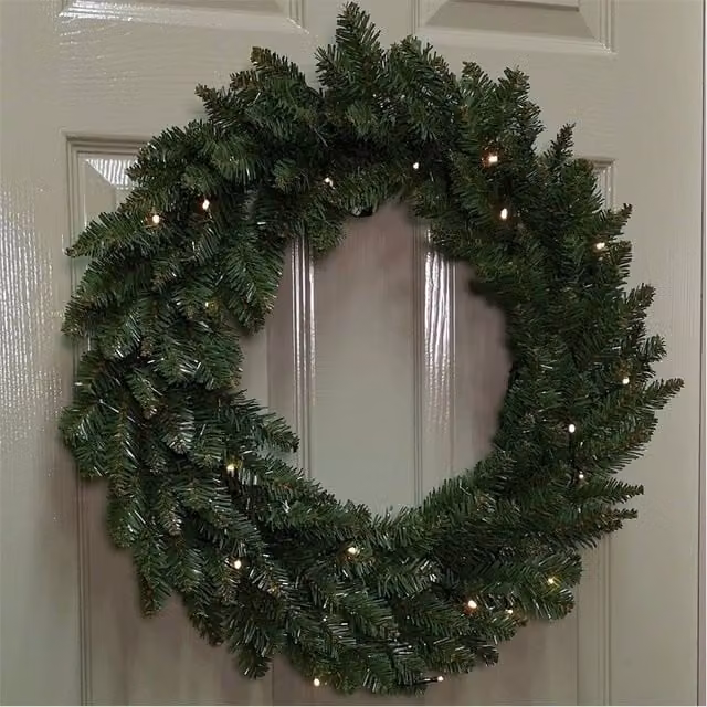 FLAVORA Plain Green Round Christmas Wreath with Leaves, W/D/H: 60 x 15 x 15 cm – 1