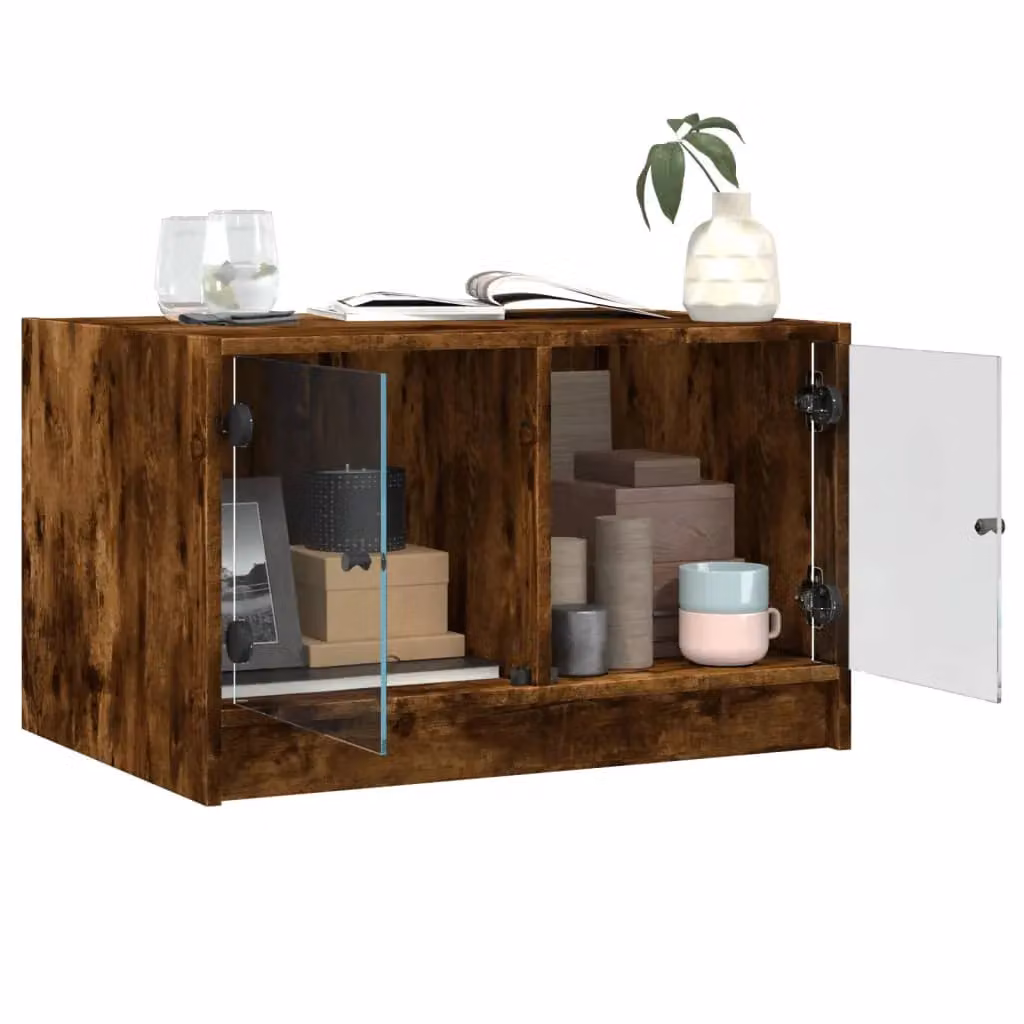 Berkfield Home Coffee Table with Glass Doors in Smoked Oak Brown, W: 68 cm, D: 50 cm, H: 42 cm – 4