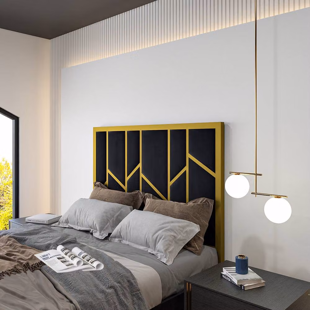 KDMD Aldingbourne Luxe Upholstered Velvet Television Bed Frame in Gold and Black, Single, W: 90 cm x L: 190 cm – 4