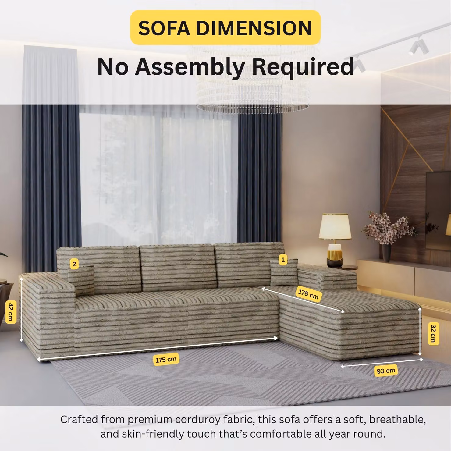 Sliding Wardrobes 4U Smart Right Corner L-Shape Sofa in Brown Fabric with Scatter Cushions – 3