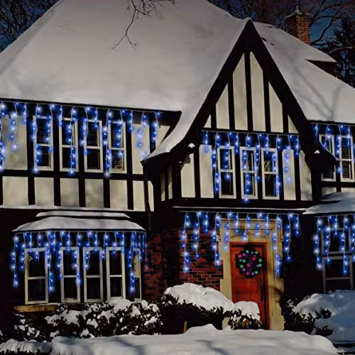 The Christmas Workshop 360 LED Icicle Christmas Lights in Blue and White – 3