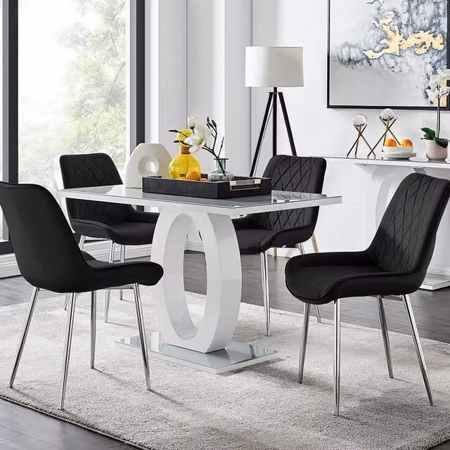 FurnitureboxUK Giovani Grey Glass Dining Table and 4 Black Pesaro Silver Leg Chairs W/D/H: 120 x 70 x 70 cm – 2
