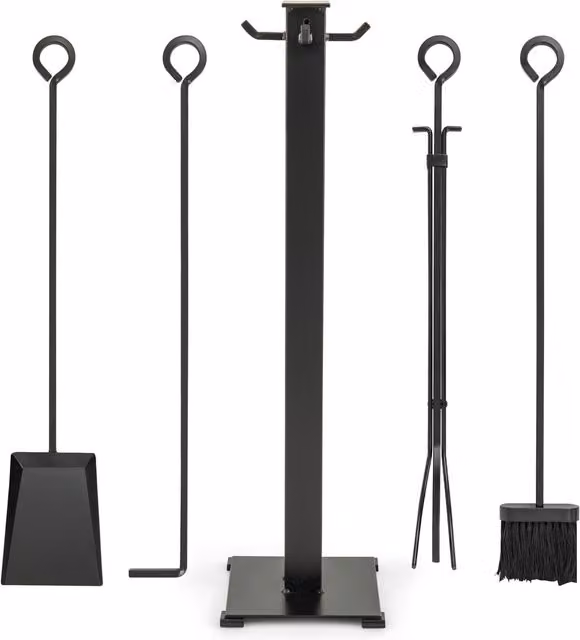 Costway 5 Piece Modern Metal Fireplace Tools Set in Black, Height: 81 cm