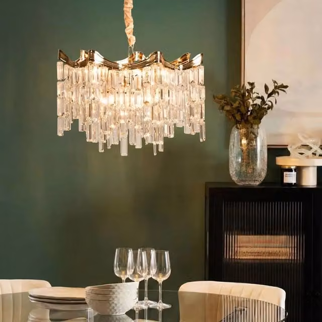 Wyld and Coco Glamour Gold Tiered Chandelier in Gold/Brass Metal and Fabric