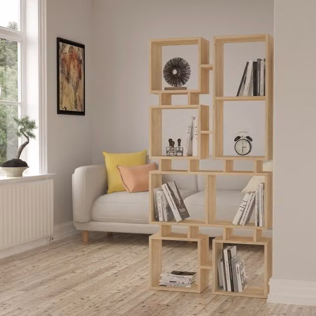 Decortie Rail Modern Oak Bookcase and Display Unit in Brown