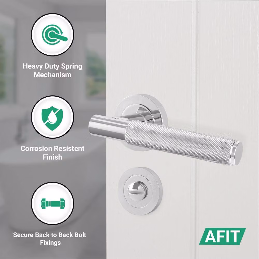 AFIT Polished Chrome Bathroom Door Handle with Rose, WC Lock and Hinges, Silver, 150 x 150 mm – 2