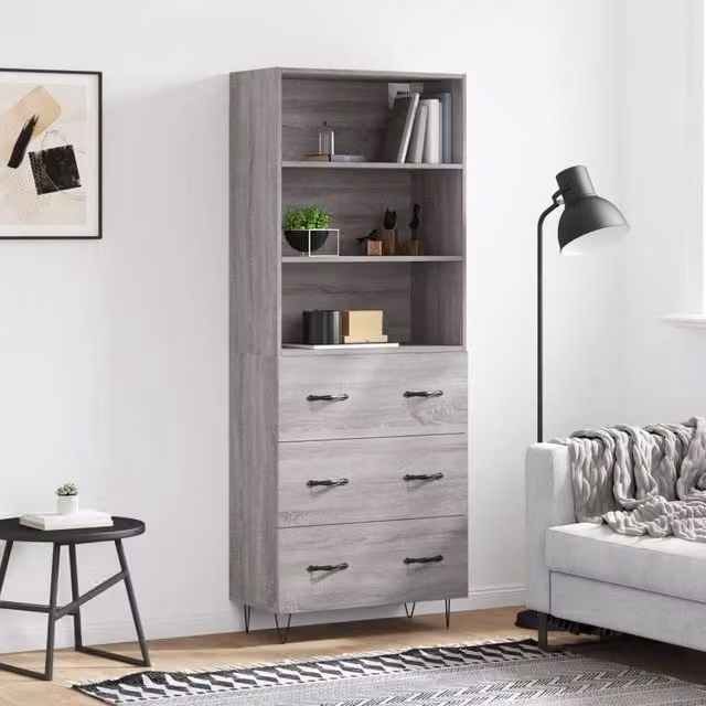 Berkfield Home Grey Sonoma Highboard with Internal Shelves and Doors W/D/H: 69.5 x 34 x 180 cm