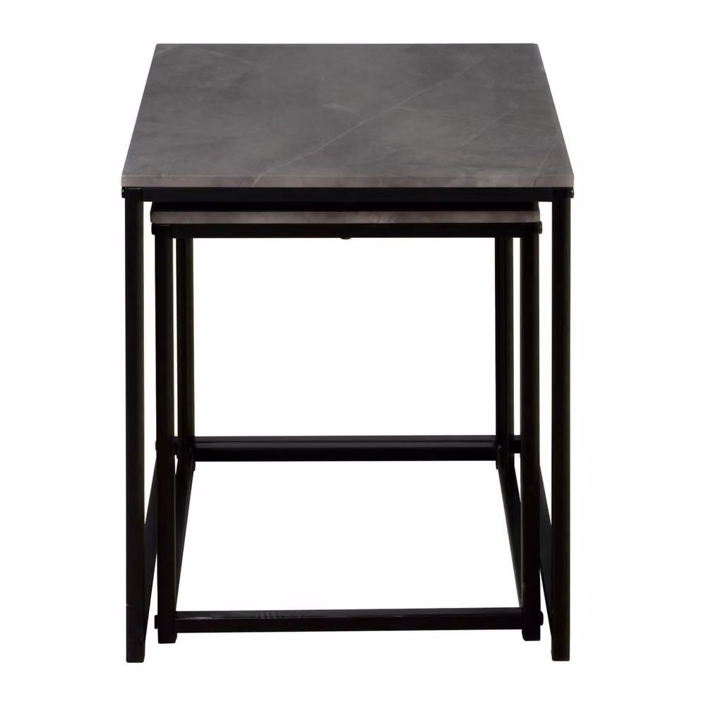 FORGEVIO Modern Nesting Side Tables in Grey Dark Stone Effect with Square Composite Tops – 5