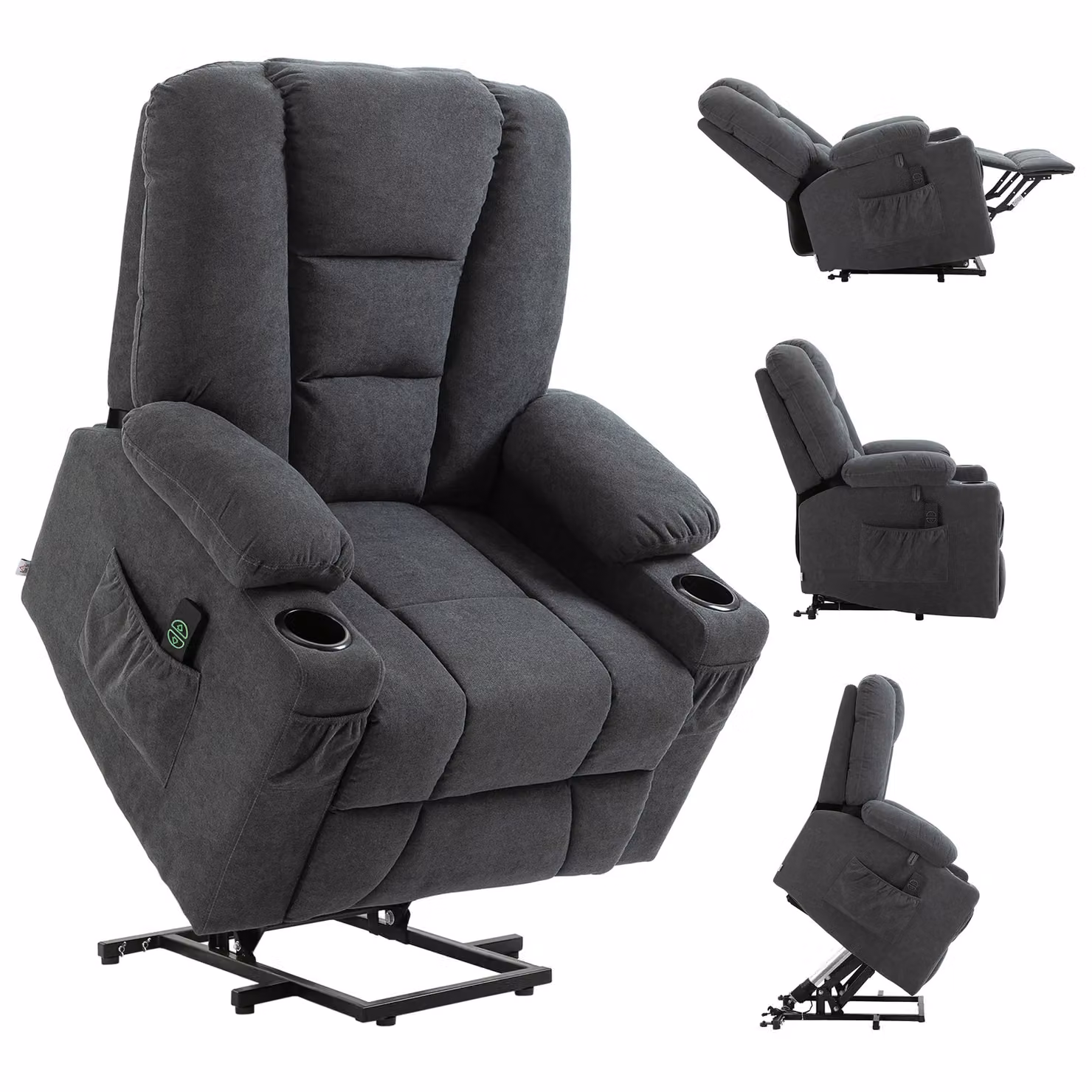 HOMCOM Riser Recliner Chair with Powered Lift Assist for Seniors in Grey Fabric – 2