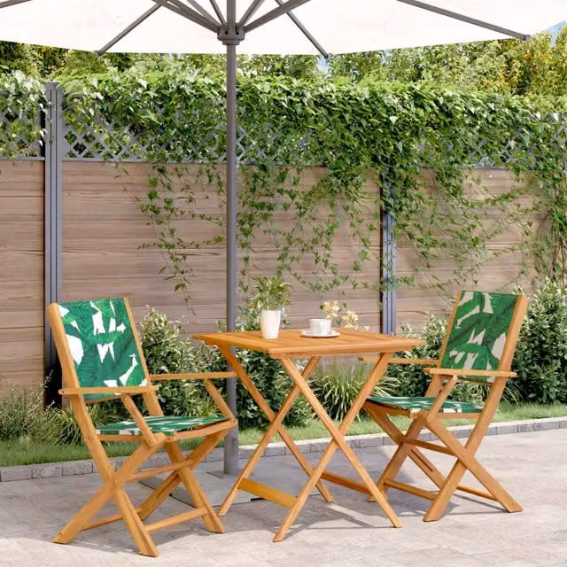 Berkfield Home 3 Piece Bistro Set in Green with Acacia Wood and Floral Fabric – 1