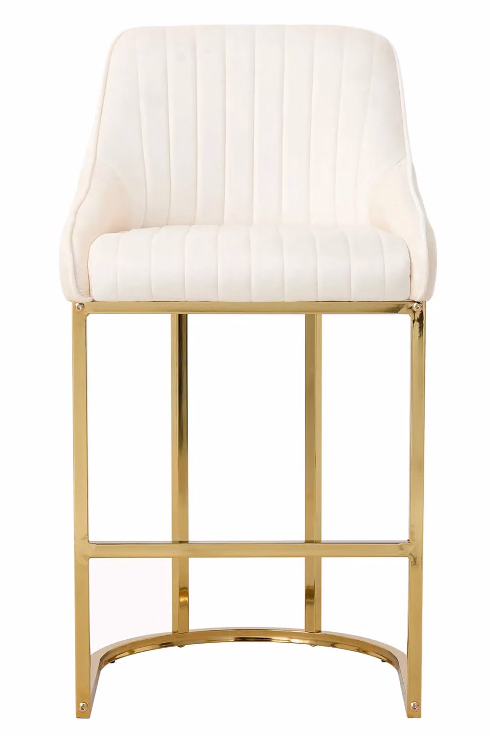 Living and Home Set of 2 Modern White Velvet Upholstered Bar Stools with Metal Frames – 2