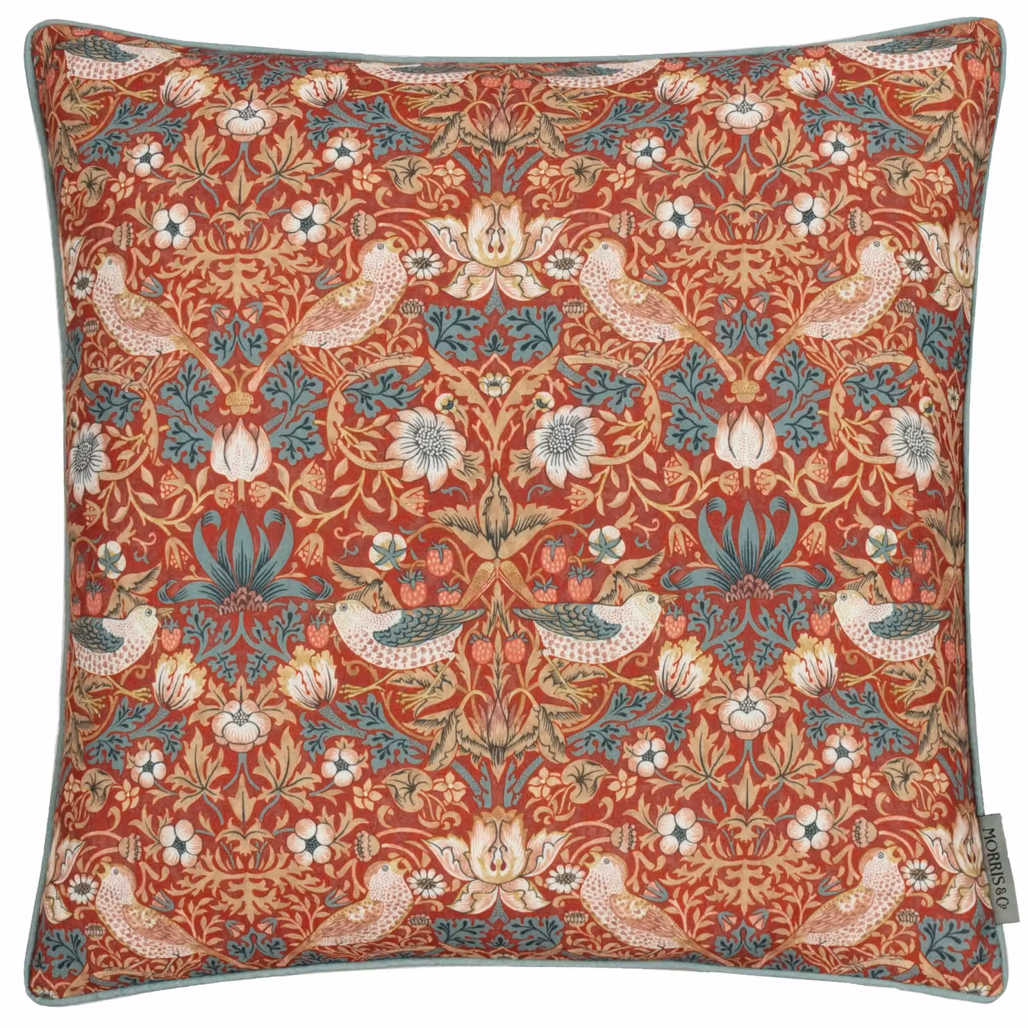 Morris & Co. Strawberry Thief Floral Outdoor Cushion in Red and Pink, W/D/H: 50 x 50 x 50 cm – 2