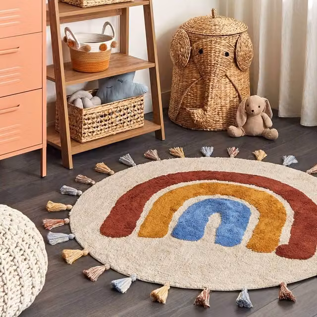 Wyld and Coco Laurel Rainbow Round Woven Cotton Rug with Fringes, Multicolour, Diameter: 120 cm – 1