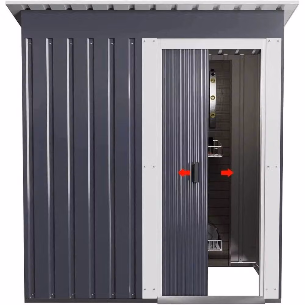 FLAVORA Grey Galvanised Steel Metal Garden Shed with Double Doors and Gable Roof, W/D/H: 152.4 x 91.44 x 181.0 cm – 4