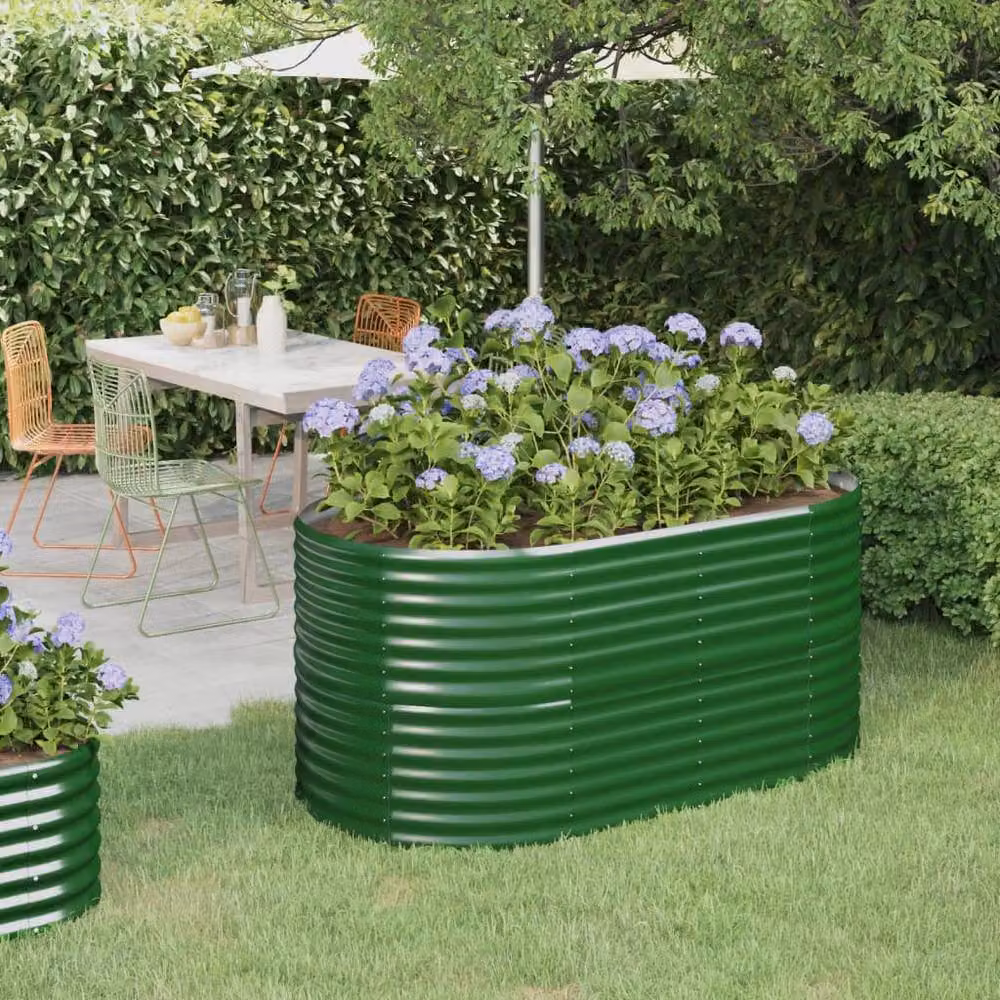 Berkfield Home Garden Green Powder-coated Steel Raised Bed W/D/H: 152 x 80 x 68 cm – 2