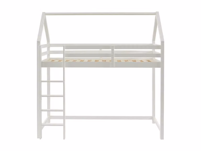 TARZIA Hut Loft Bed in White Solid Pine, Single Size, W/D/H: 190 x 90 x 120 cm