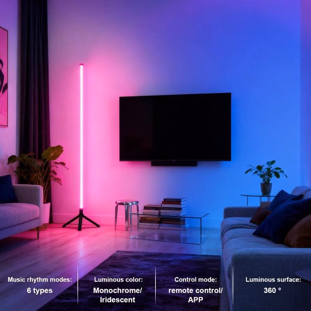 PAWNORA Black RGB LED Floor Corner Lamp with Multicolour Effect – 3