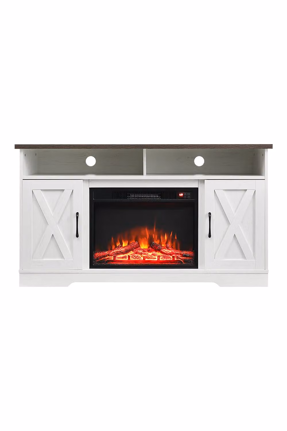 Living and Home White TV Stand with Electric Fireplace and LED Lighting – 2