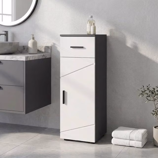 STILVORA Grey Modern Bathroom Storage Cabinet with Drawer, Cupboard and Internal Shelves