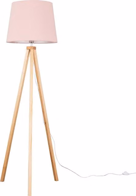 ValueLights Modern Tripod Floor Lamp with Pink Fabric Shade in Brown and Wood