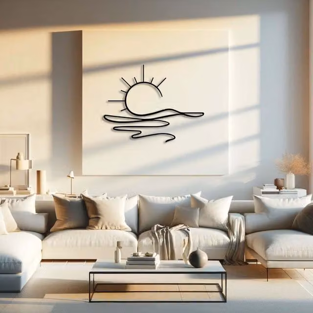 Decortie Modern Round Metal Sun Wall Ornament, Black, W/D/H: 75 x 75 x 1 cm