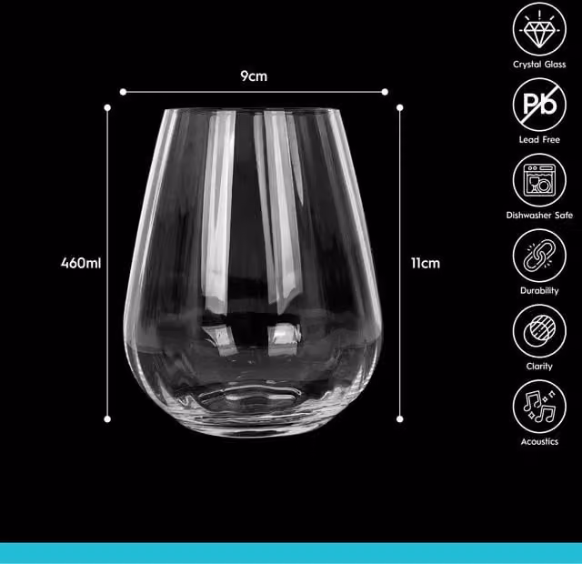 Argon Tableware Kensington Optic Lead-Free Crystal Tumbler Glasses, 460ml, Pack of 48, Transparent