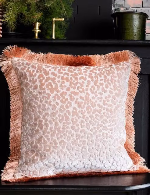 Rockett St George Leopard Love Pink Velvet Square Cushion