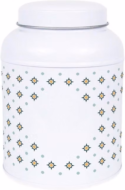 Purely Home Octagonal Stars Hot Chocolate Canister with Small Dome Lid, White Metal Kitchen Storage Tin