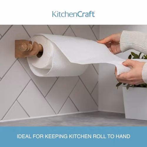 KitchenCraft Wall Mounted Beechwood Kitchen Roll Holder in Beige and Brown – 2