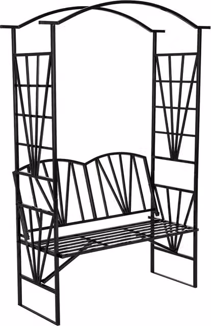 tectake Art Deco Metal Garden Arch with Bench in Matt Black