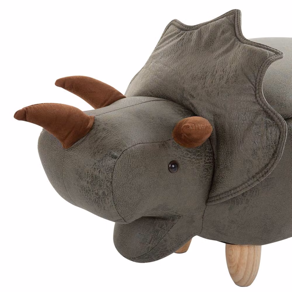 Wyld and Coco Triceratops Kids Storage Stool in Green Polyester and Rubberwood – 5