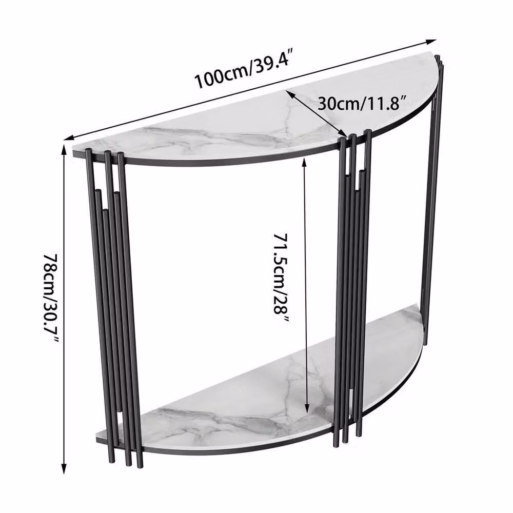 VOGREX Luxury White Marble Semi Circle Geometric Console Table for Hallways – 2