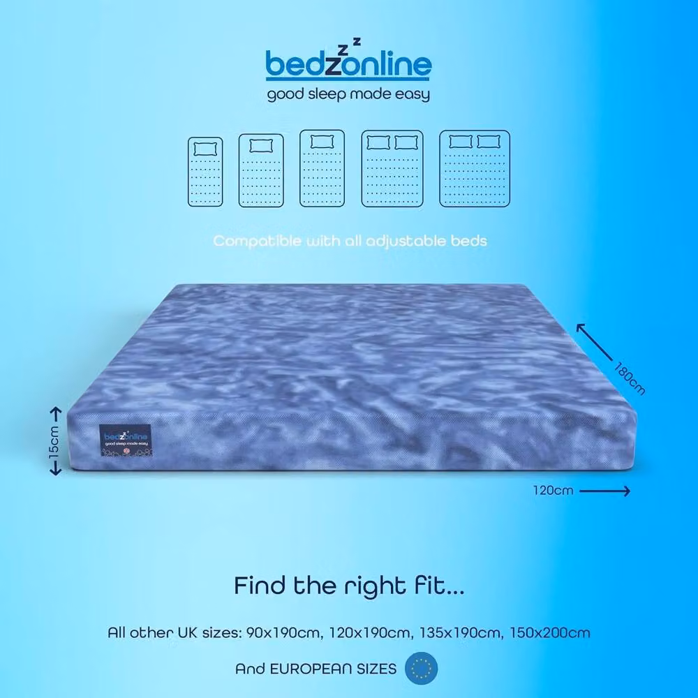 Bedzonline Waterproof Memory Foam Mattress in Blue, W/D/H: 90 x 190 x 15 cm – 2