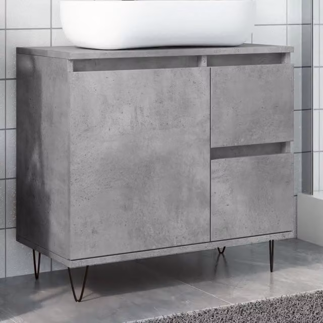 Berkfield Home Concrete Oak Sink Cabinet in Grey, W/D/H: 65 x 33 x 60 cm