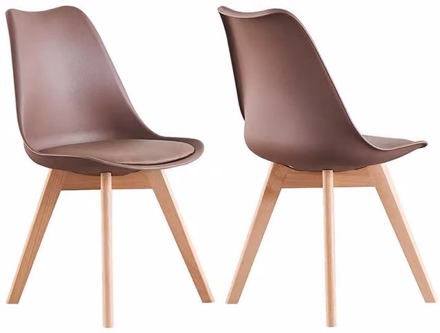 Life Interiors Set of 2 Scandinavian Dining Chairs with Brown Synthetic Leather Cushions and Solid Wood Legs – 2