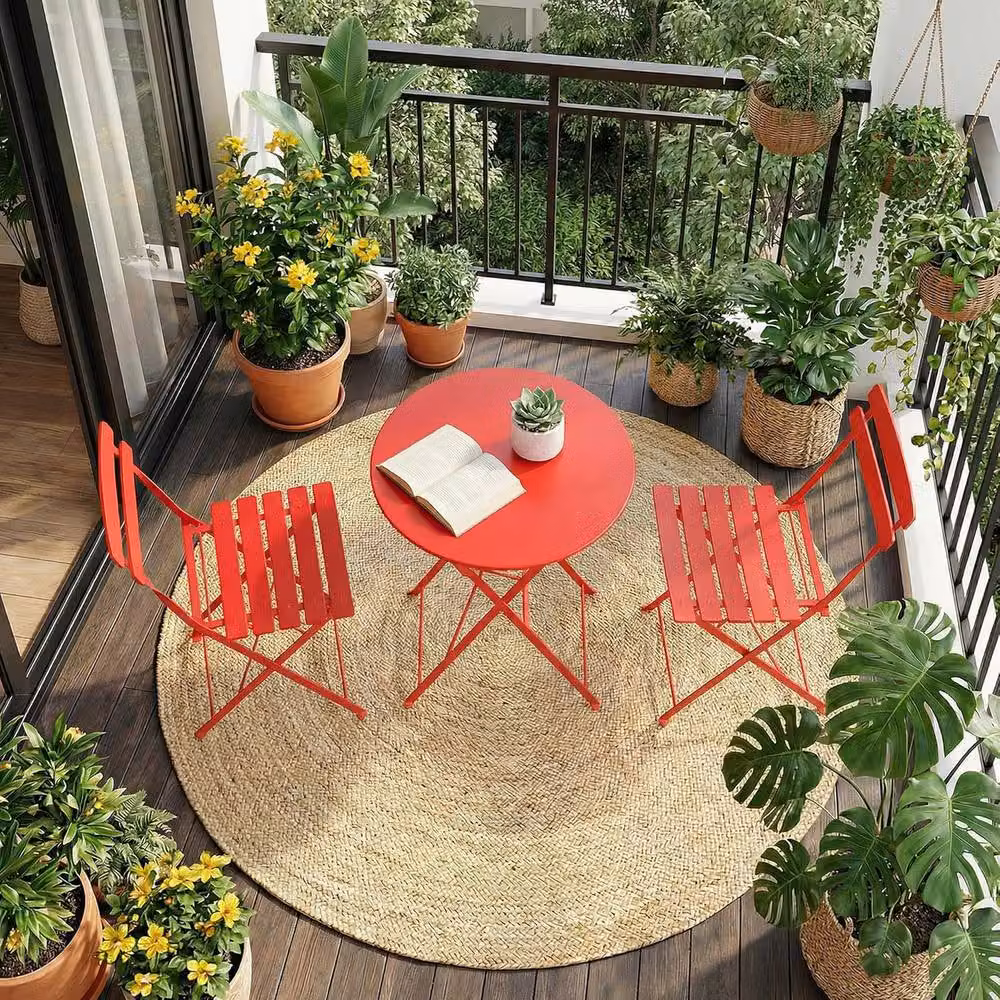 London Boutique Red 3-Piece Metal Bistro Set with Round Table and 2 Chairs for Garden, Terrace or Kitchen – 6