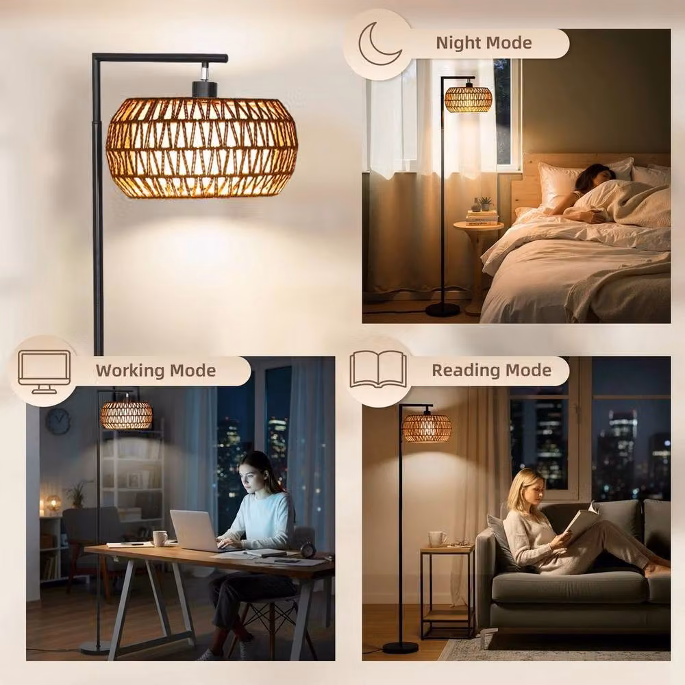Havendro Dimmable Boho LED Floor Lamp with Double Shade in Black, H 170 cm x W 33 cm x D 33 cm – 5