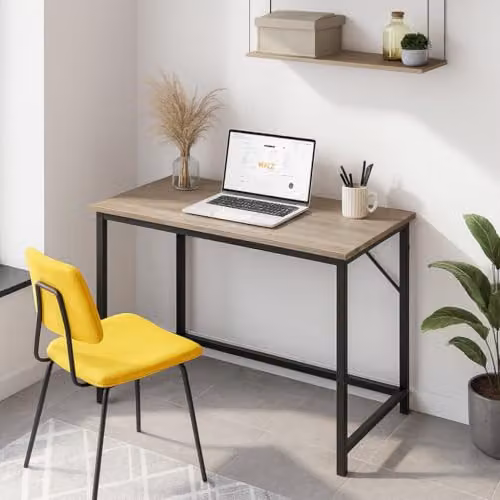 Direct Online Houseware Sturdy Office Desk with Light Brown Wood Top and Black Metal Frame, W: 80 cm, D: 50 cm, H: 76 cm – 2
