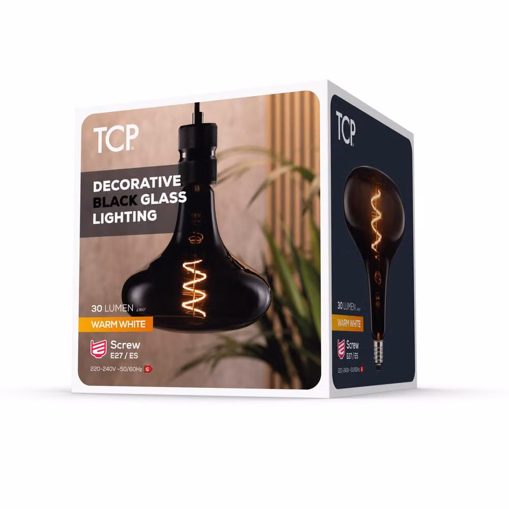 TCP Black Twist Short Horn Decorative E27 Bulb with Warm White Glow – 3