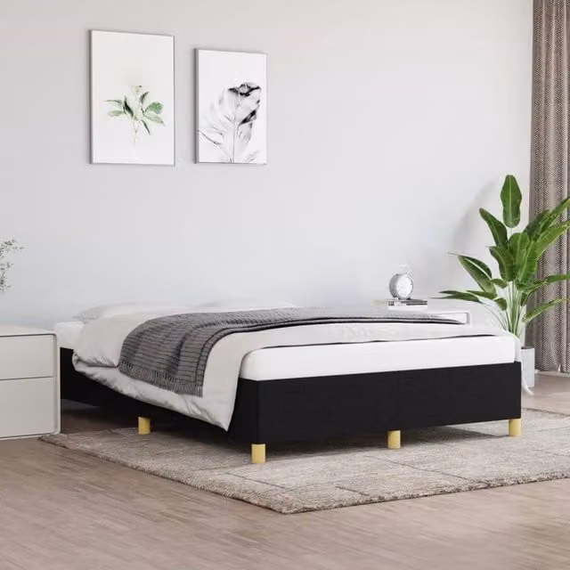 Berkfield Home Upholstered Fabric Double Bed Frame, Black, W: 135 cm, L: 190 cm